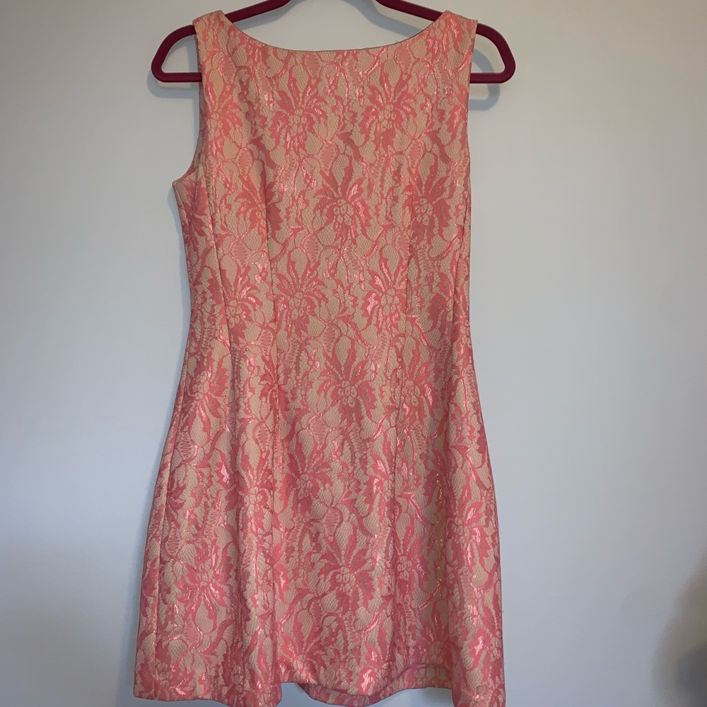 Bysi Sleeveless Pink Lace Overlay Dress